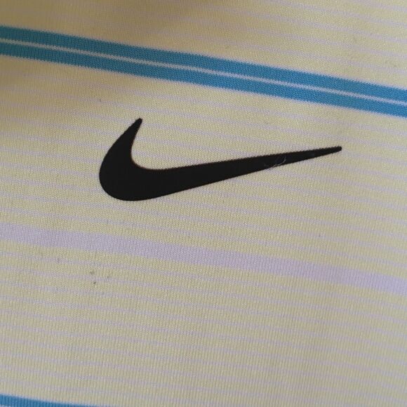 Nike Tiger Woods Men Golf Polo Shirt XXL Yellow Striped Dri-Fit Performance Logo - Picture 9 of 13